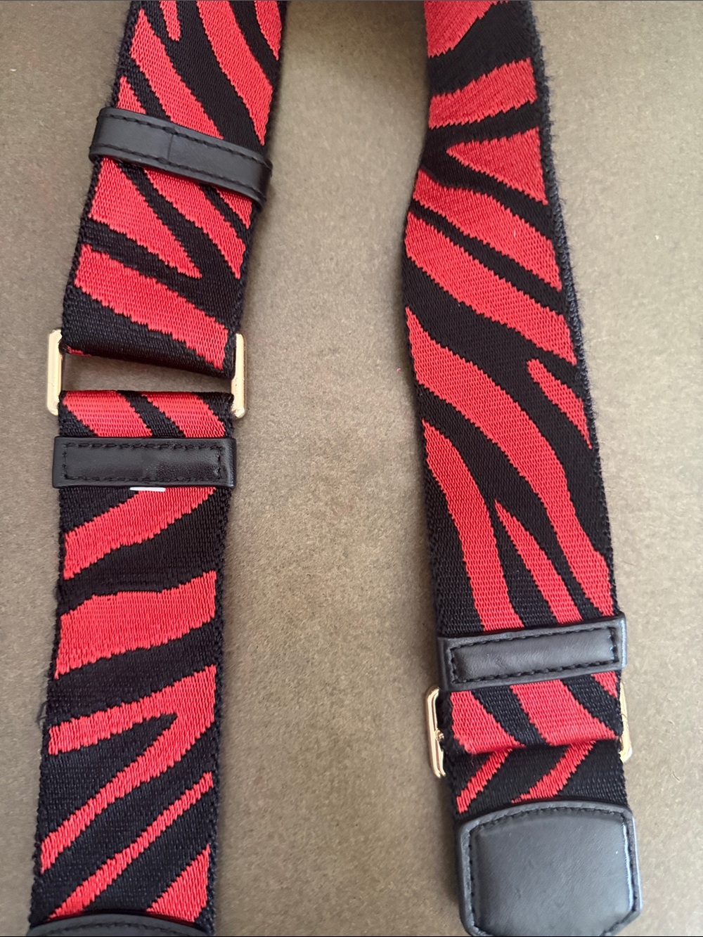 Marc Jacobs Black Leather Strap with Red & Black Woven Stripe and Gold Hardware - Picture 3 of 3